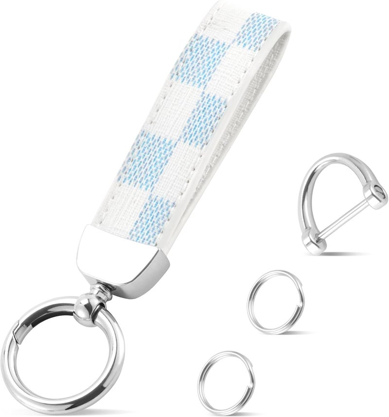 JUSTTOP Leather Keychain, Creative Car Key Chain with Anti-Lost D-Ring and 2 Key Ring, Keychain Wristlet, Car Accessories, Universal Keychain for Men and Women (Blue) - Image 1